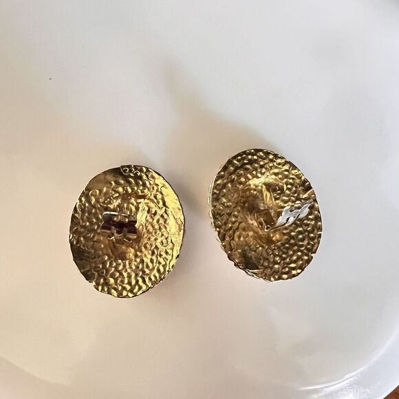 Vintage French Sun King Earrings 3d Clip On Gold Tone Sun Face Sunshine 4723 - Picture 5 of 9